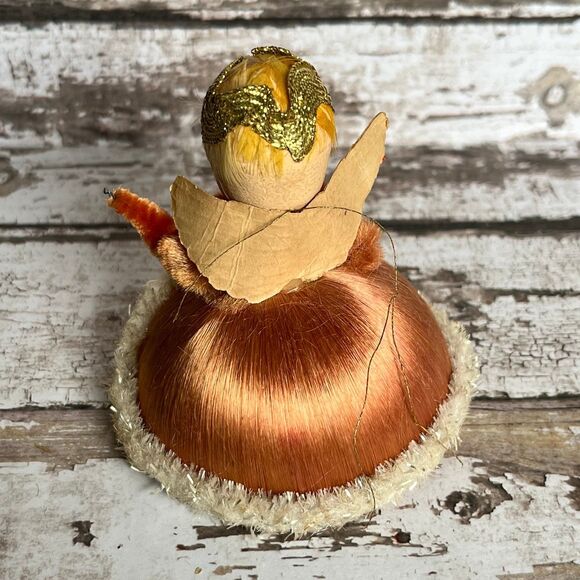 Vintage Christmas Composite Paper Mache Angel Ornament MCM Satin Japan - Picture 6 of 9